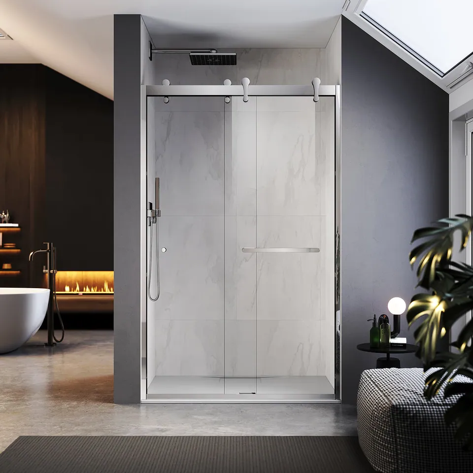 Keel Framed Double Sliding Door, 48″ W × 76″ H, Towel Bar & Finger Pull, photo 4