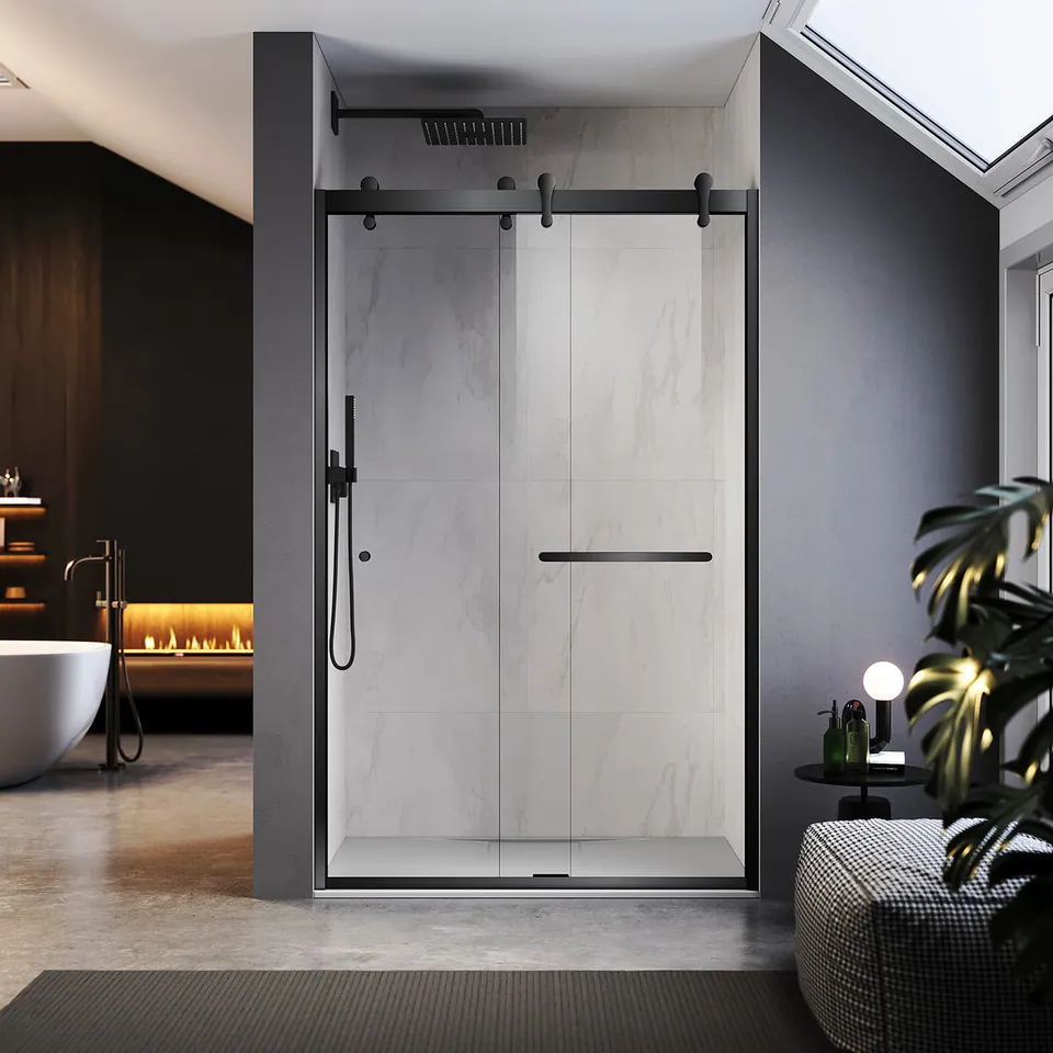 Keel Framed Double Sliding Door, 48″ W × 76″ H, Towel Bar & Finger Pull, photo 5