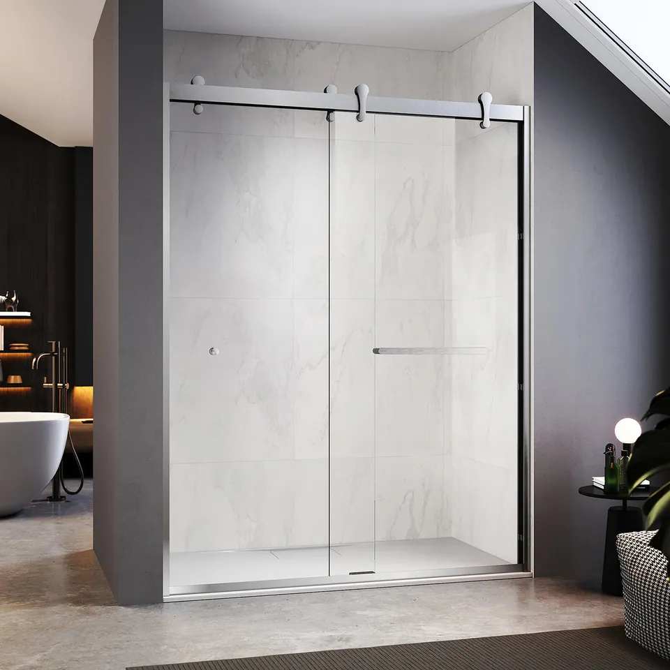 Keel Framed Double Sliding Door, 46–49″ W × 76″ H, Two Towel Bars, photo 2