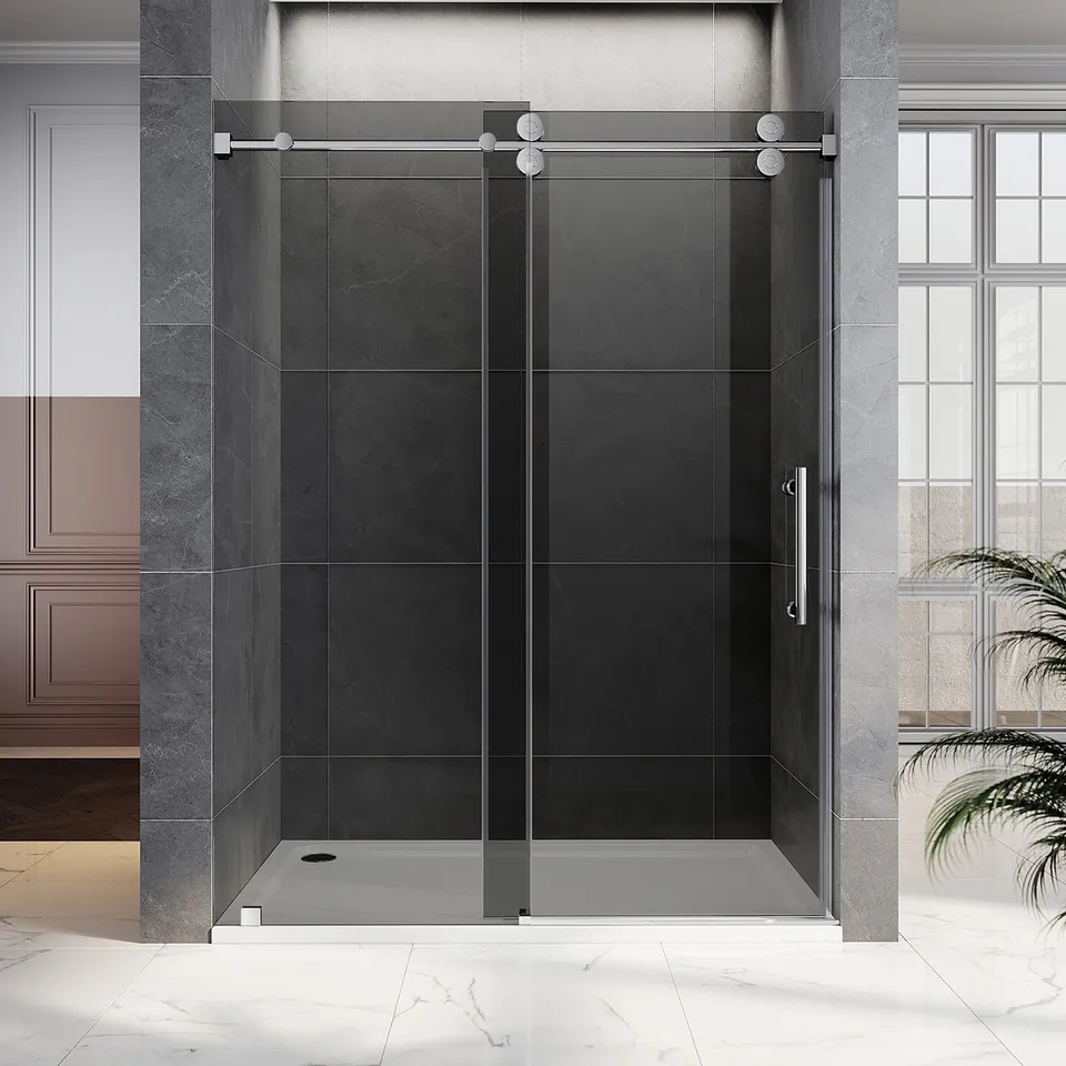 Horizon Frameless Sliding Door, 56–60″ W × 80″ H, Gray Glass, photo 4