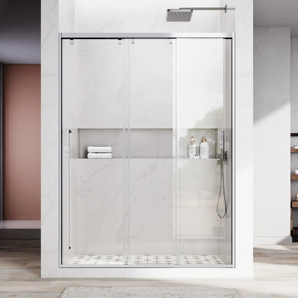 Regatta Framed Triple Bypass Door, 46–49″ W × 76″ H, Left-Hand Opening, Chrome