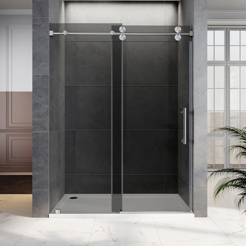 Horizon Frameless Sliding Door, 56–60″ W × 80″ H, Gray Glass, photo 3