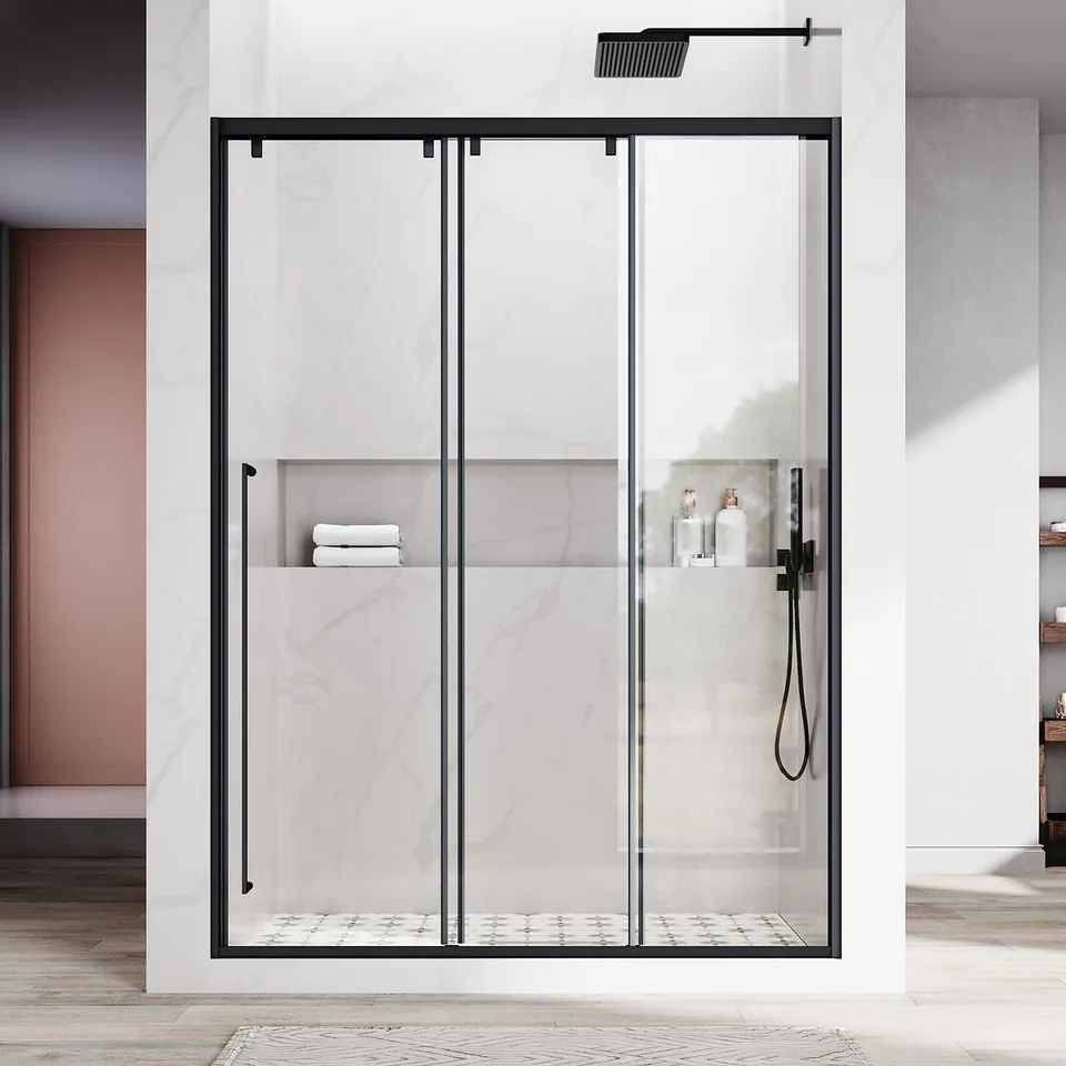 Regatta Framed Triple Bypass Door, 46–49″ W × 76″ H, Left-Hand Opening, Matte Black